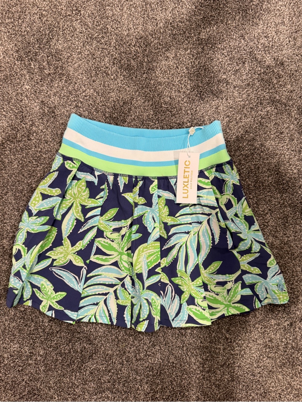 Lilly Pulitzer Navy Skort with Aqua and Lime Leaf Print